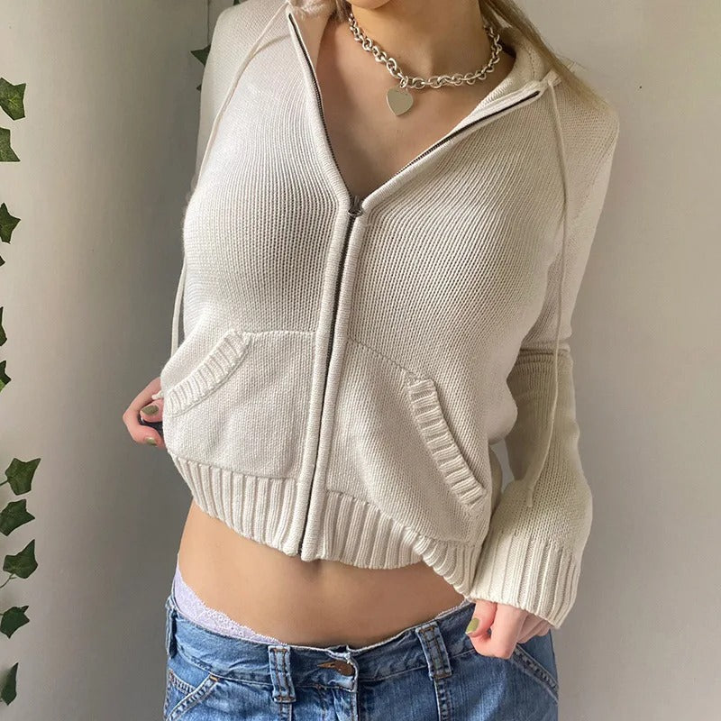 Cardigan en tricot à capuche confortable avec boutons sur le devant