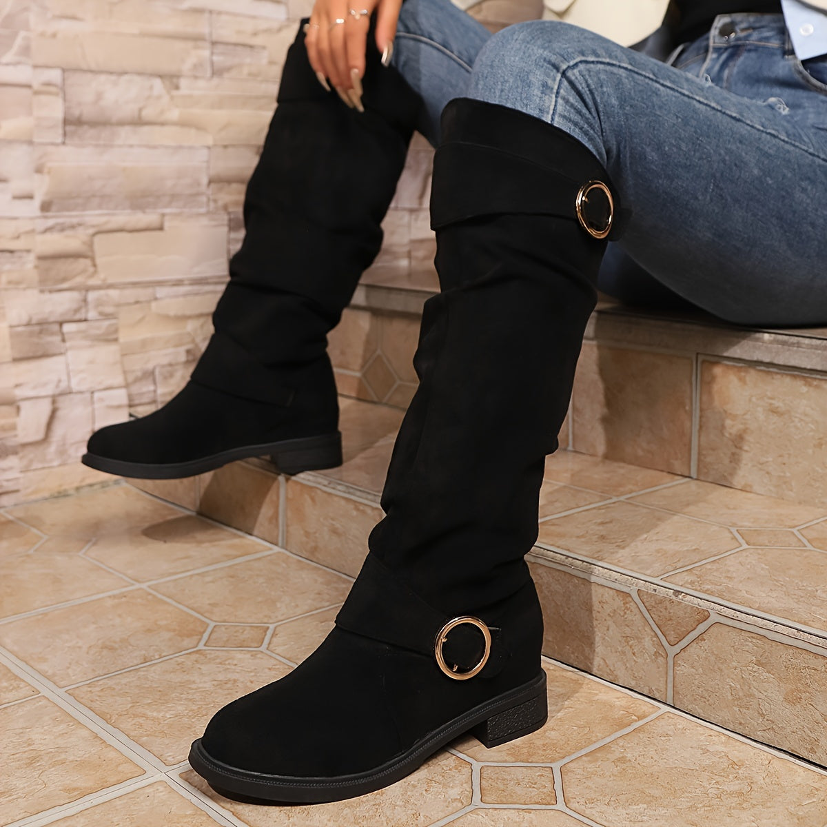 Bottes Confortables Hautes avec Boucle pour Femmes