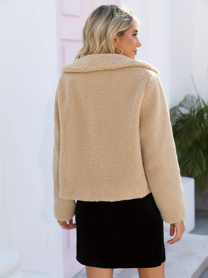 Manteau en Peluche Beige Luxe pour Femme