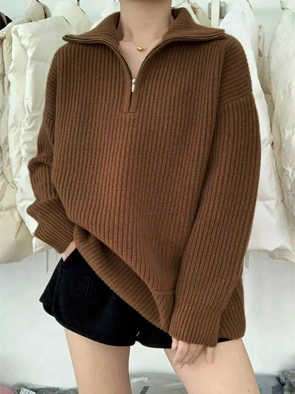 Pull épais en tricot avec col zippé confortable pour un style décontracté