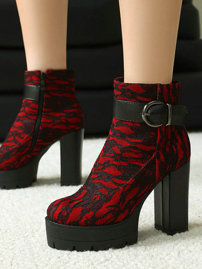 Bottes à plateforme en dentelle vintage avec talons épais