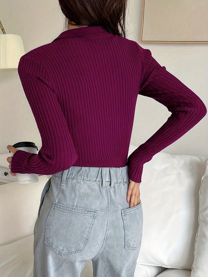 Pull Femme Doux à Col Long Côtelé Bourgogne