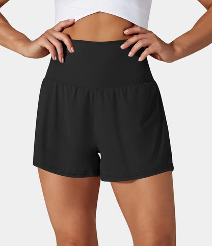 Femmes 2 en 1 poches latérales taille haute de yoga Shorts