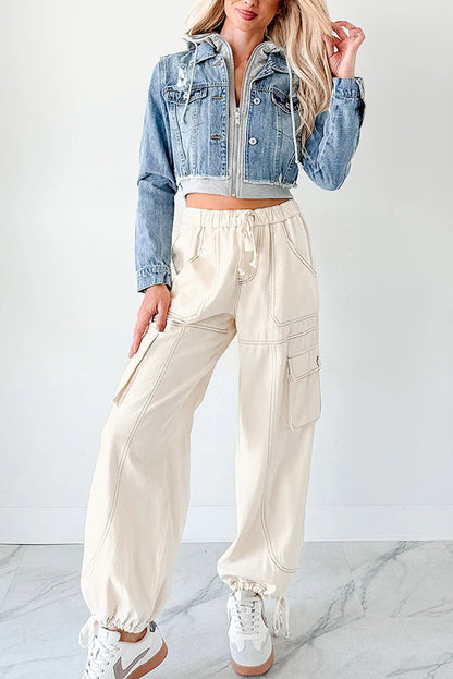 Veste à capuche décontractée en denim patchwork