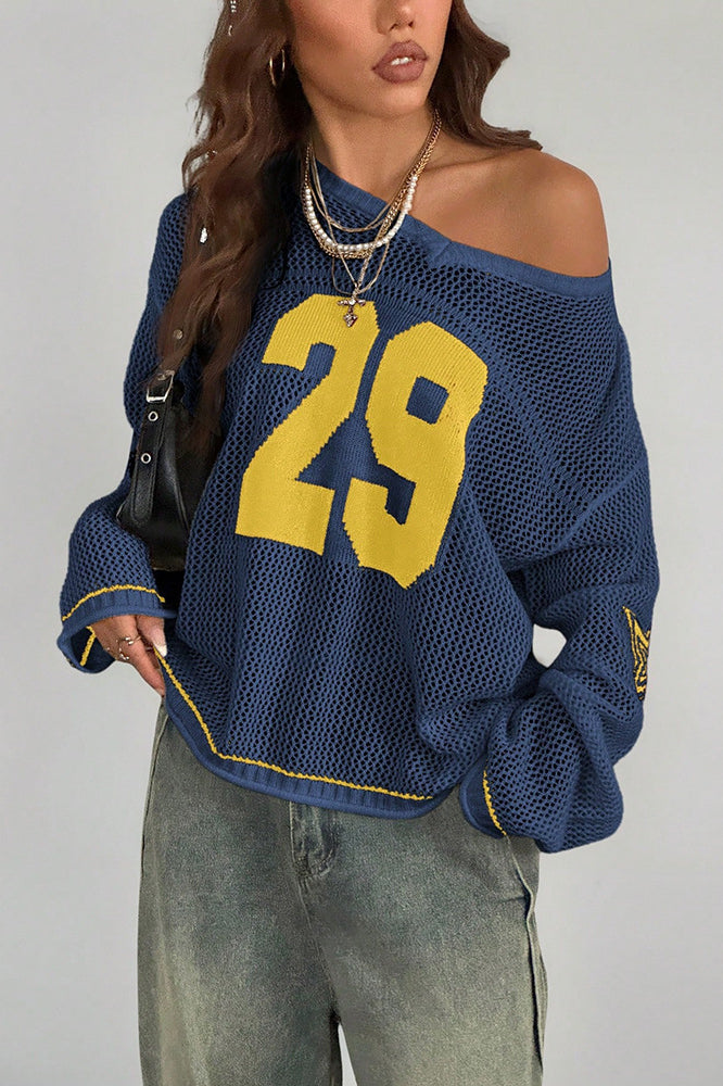 Pull en maille à col en V avec imprimé numérique confortable