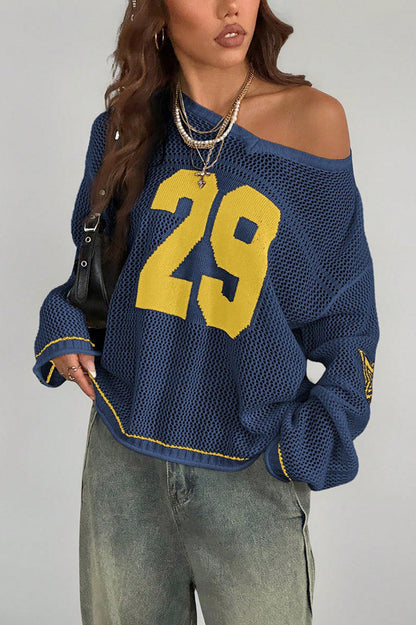 Pull en maille à col en V avec imprimé numérique confortable