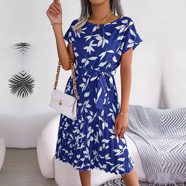 Robe longue plissée à ligne A à motif floral