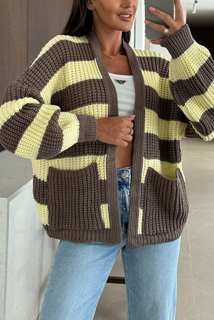 Confortable pull en tricot style patchwork avec rayures et poches