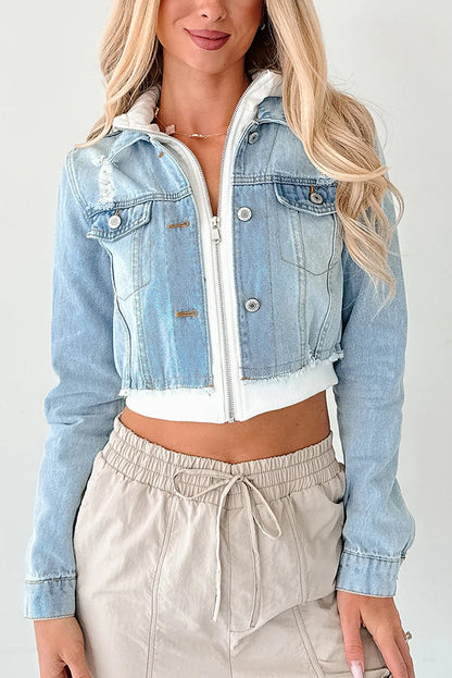 Veste à capuche décontractée en denim patchwork