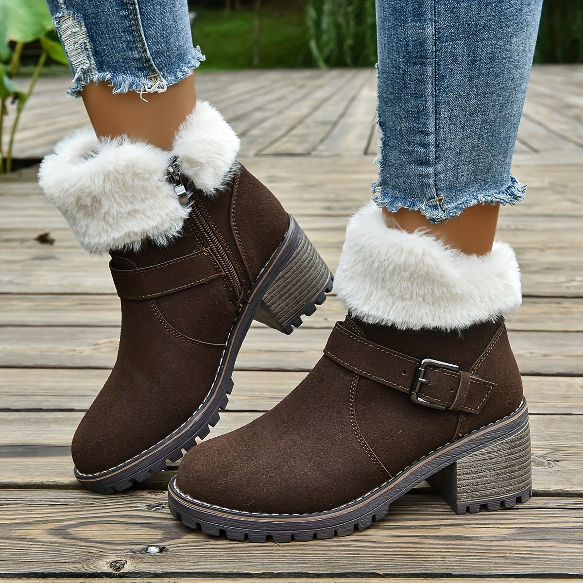 Bottes à Talon Compensé Taille Large pour Femme