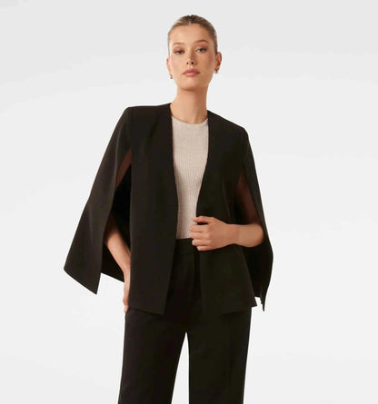 Blazer Cape Élégant pour Femme avec Coupe Fluide et Fente aux Manches