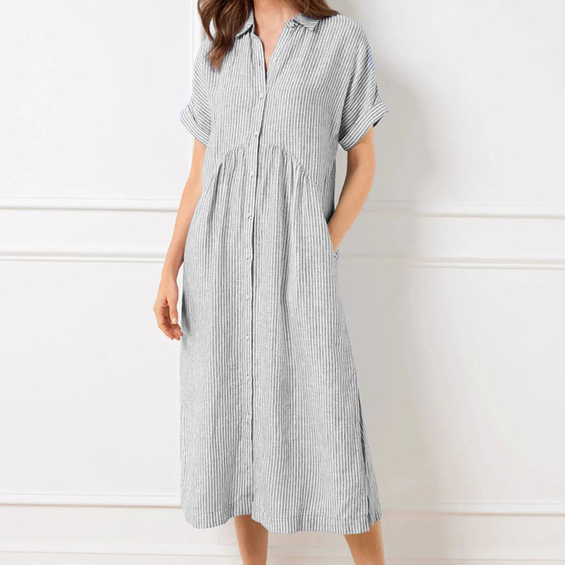 Robe chemise rayée pour femme avec revers et boutons