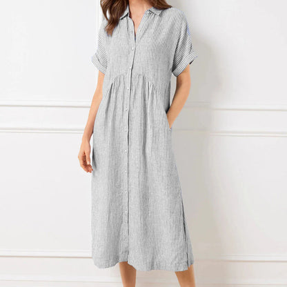 Robe chemise rayée pour femme avec revers et boutons