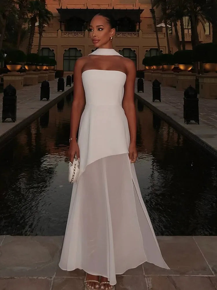 Robe longue asymétrique en mousseline pour femme