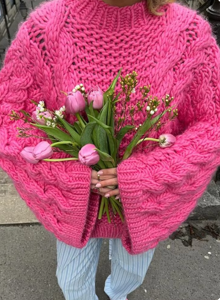 Pull oversize en grosse maille confortable à col roulé