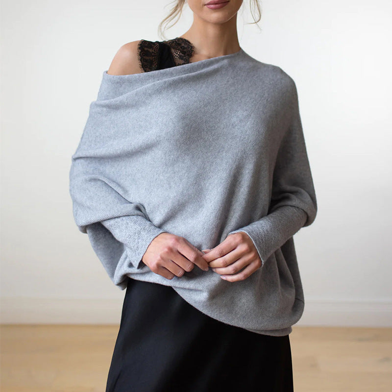 Pull en tricot surdimensionné et confortable à épaules dénudées
