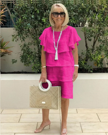 Robe courte à manches courtes avec volants pour femmes