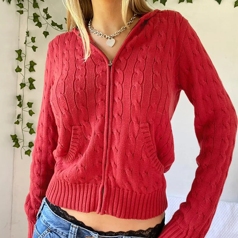 Cardigan en tricot à capuche confortable avec boutons sur le devant