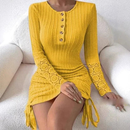 Robe Cintrée À Manches Longues Avec Cordon De Serrage Femme