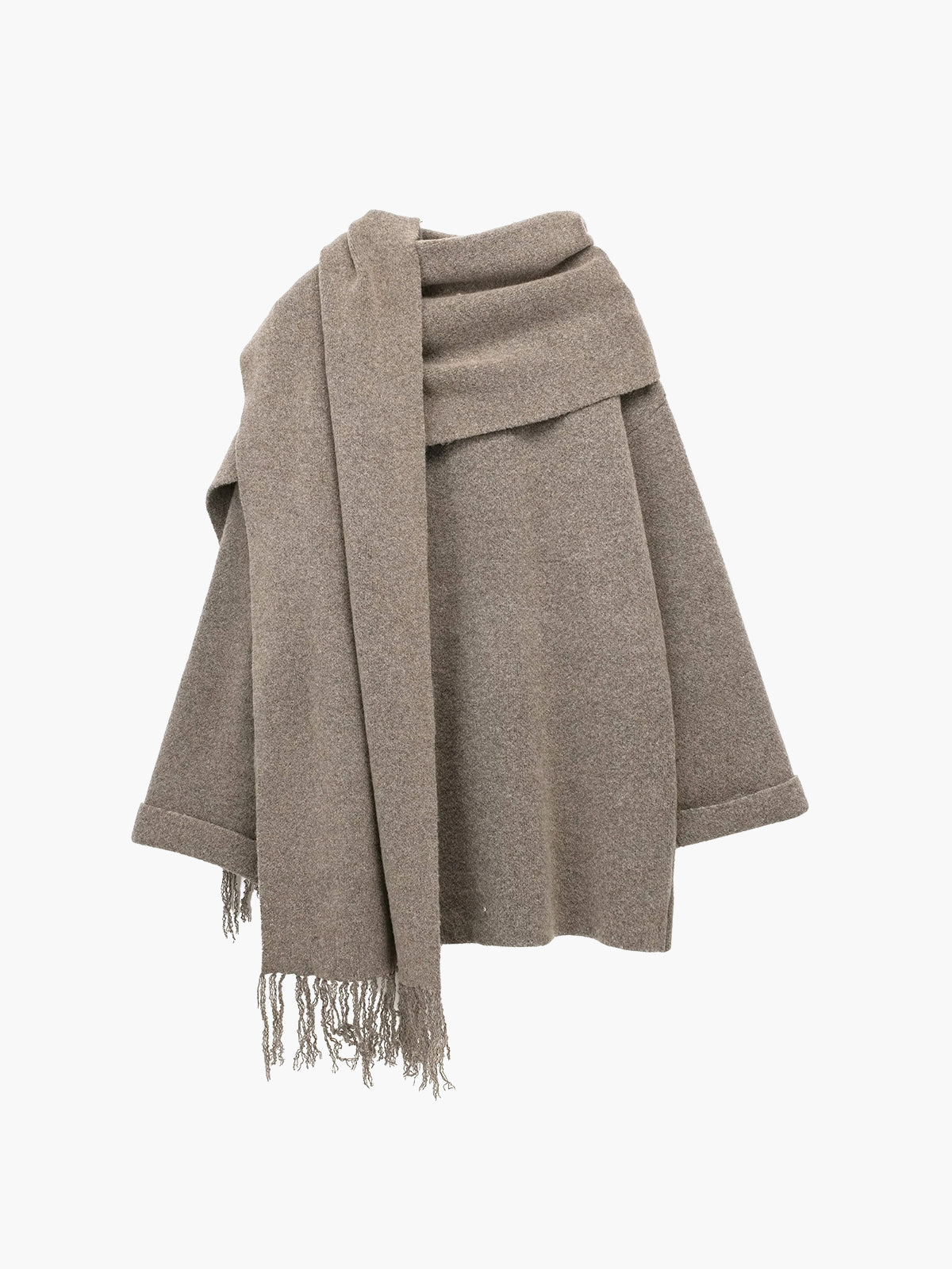 Manteau moderne avec patte de boutonnage sur toute la longueur et jeu d'écharpes à glands assorti