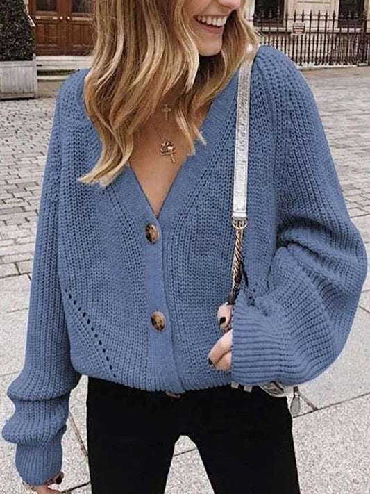 Cardigan en tricot à manches bouffantes pour femme