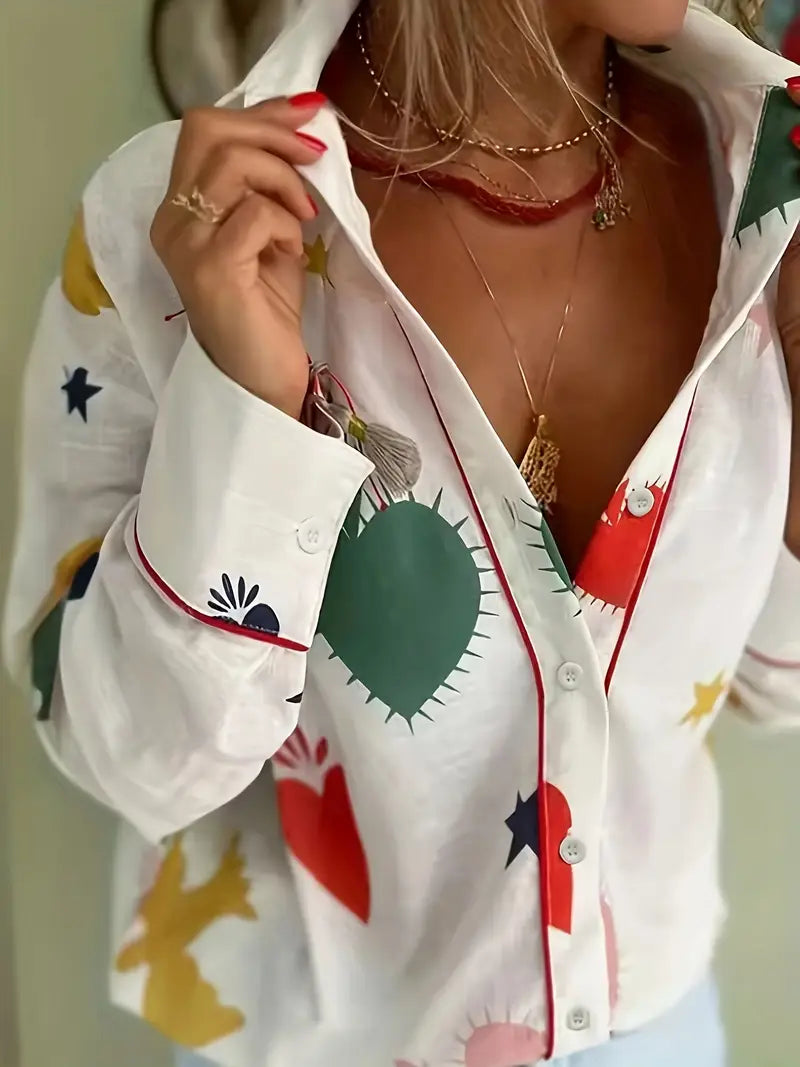 Blouse boutonnée imprimée en mélange de lin