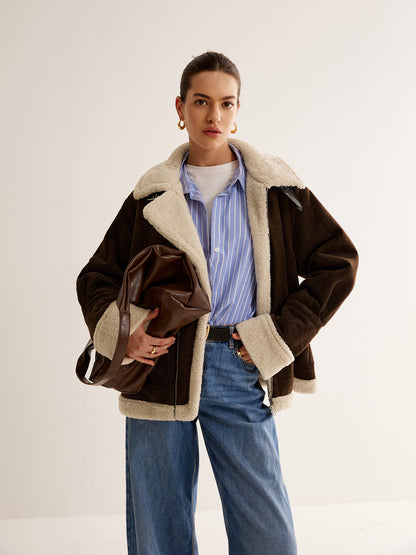 Veste vintage marron doublée en polaire avec coupe décontractée