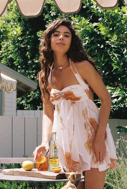 Robe à col licou fleurie