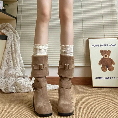 Bottes à plateforme Western en velours côtelé plié pour femmes