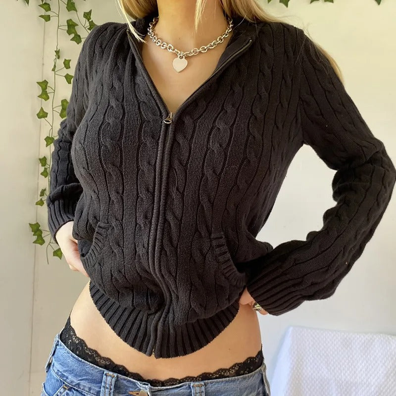 Cardigan en tricot à capuche confortable avec boutons sur le devant
