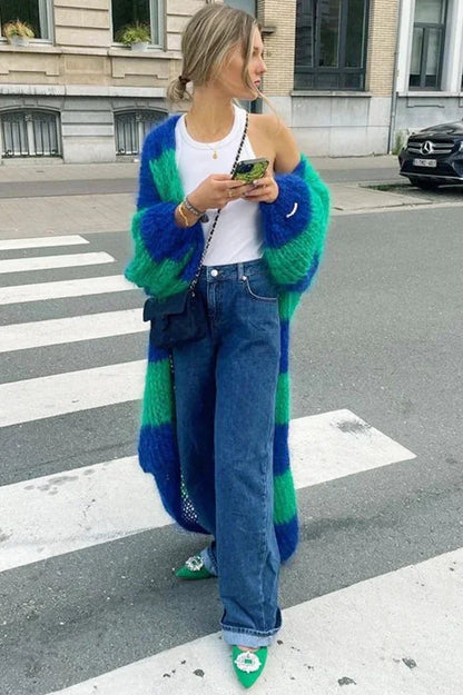 Cardigan en maille rayé oversize confortable