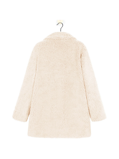 Manteau court en peluche teddy douillet avec col revers pour femme