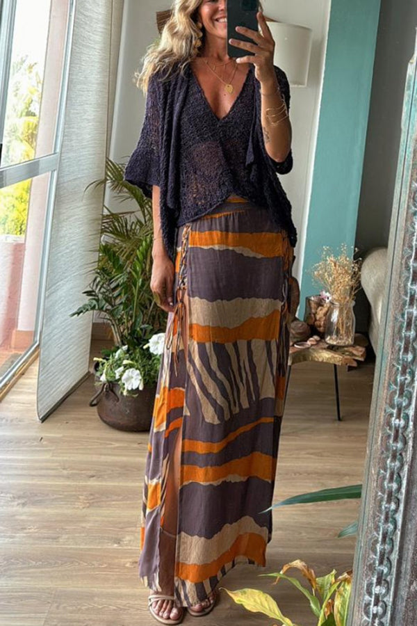 Débardeur bohème tricoté à col en V torsadé ajouré