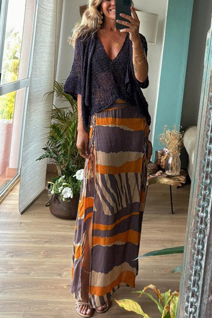 Débardeur bohème tricoté à col en V torsadé ajouré