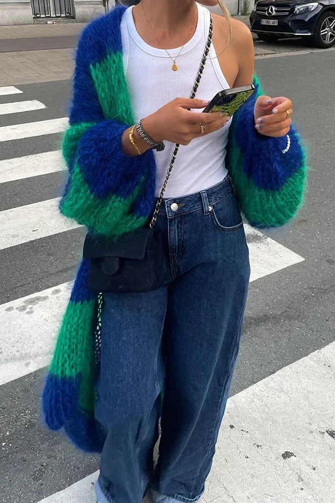 Cardigan en maille rayé oversize confortable