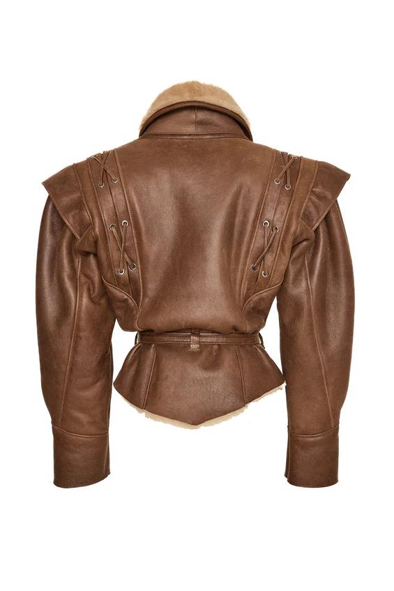 Manteau Chic À Lacets En Cuir PU Avec Bordure En Fausse Fourrure