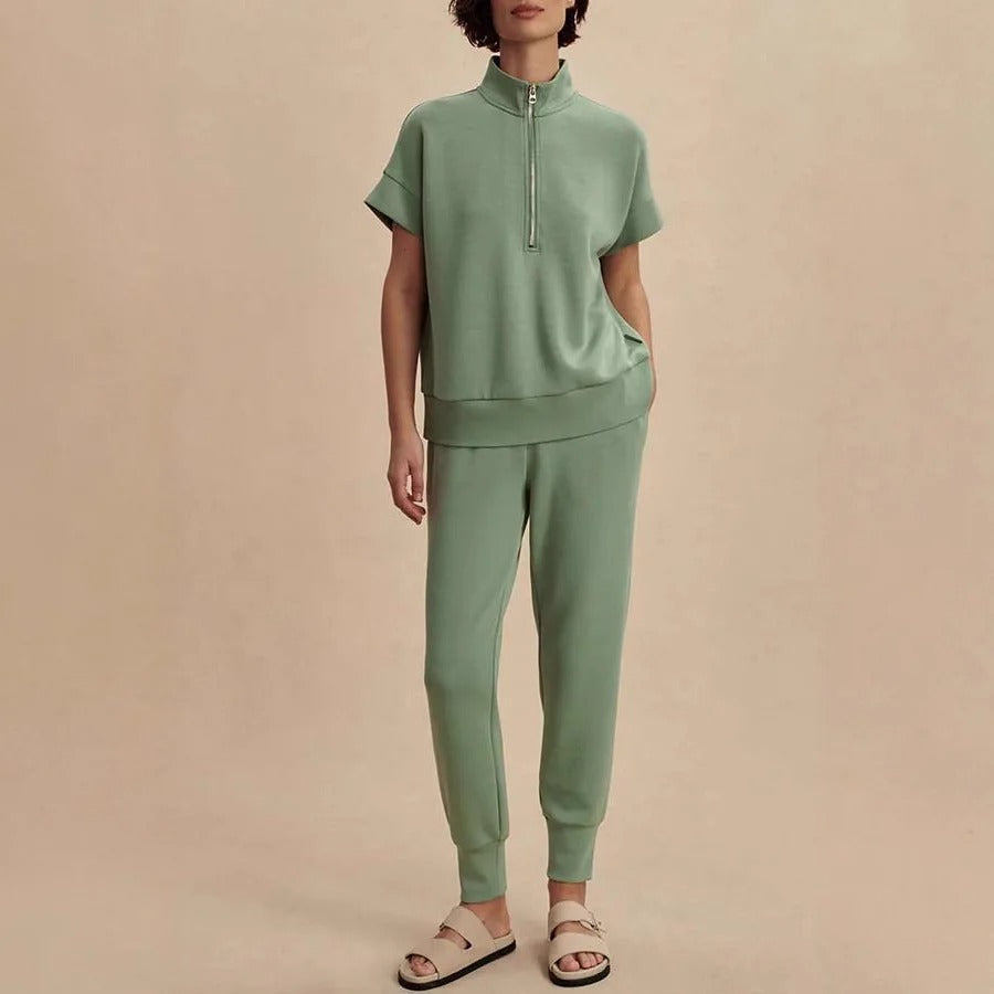 Ensemble lounge sweat-shirt à demi-fermeture éclair confortable et jogger