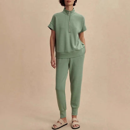 Ensemble lounge sweat-shirt à demi-fermeture éclair confortable et jogger