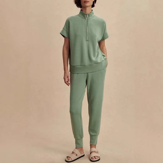 Ensemble lounge sweat-shirt à demi-fermeture éclair confortable et jogger