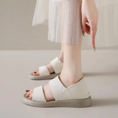 Sandales classiques en cuir véritable à enfiler avec semelle épaisse confortable