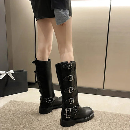 Bottes Punk Gothique Rock à Talon Bas Audacieux