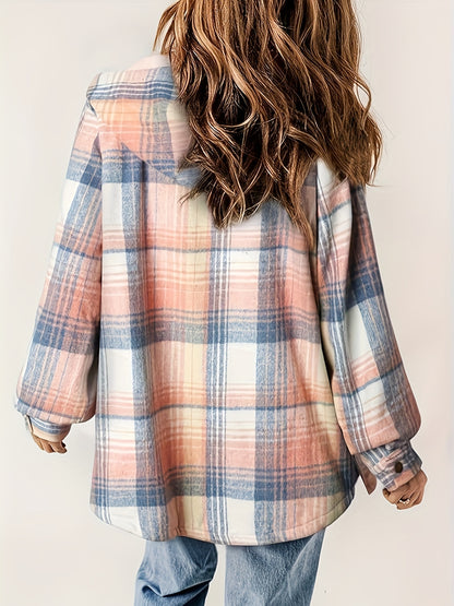 Veste À Capuche Plaid Fermeture Éclair Élégante Femmes