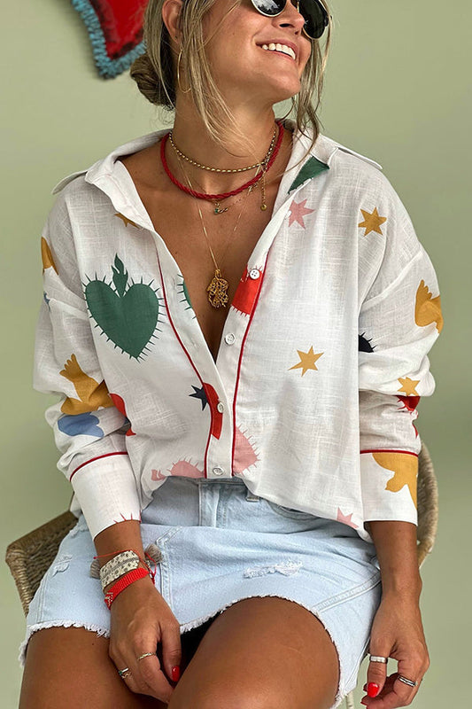 Blouse boutonnée imprimée en mélange de lin