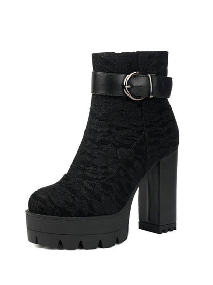 Bottes à plateforme en dentelle vintage avec talons épais