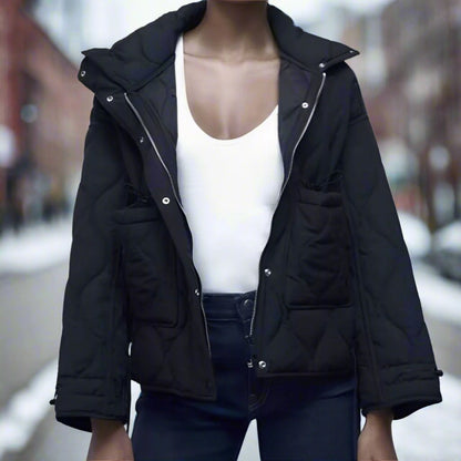 Veste en coton pour femmes longueur hanches avec col montant et cordon de serrage