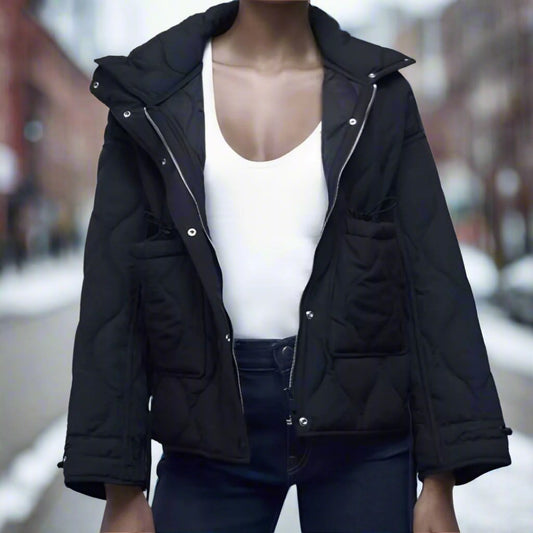 Veste en coton pour femmes longueur hanches avec col montant et cordon de serrage