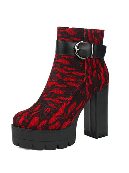 Bottes à plateforme en dentelle vintage avec talons épais