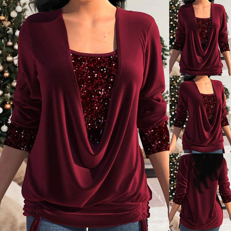 Blouse Femme Manches Longues à Sequins Élégante