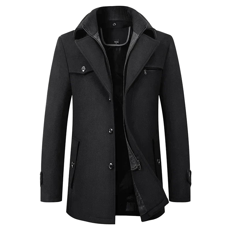 Veste Homme Mi-Longue à Col Double Élégant