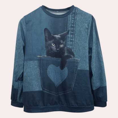 Pull Imprimé Denim Col Rond Femme